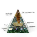 Tiger eye and green agate Orgone energy pyramid with copper coil and metal totem - No.19-Tiger Eye Column + Green Agate (Wealth)