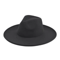 Close-up of a black wide brim wool fedora hat with a smooth felt texture and crown indent - Adult 57-60cm / Gray