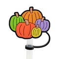 Colorful silicone pumpkin straw covers in orange, green, purple, and yellow for drinks - Pumpkin Group-1728-26