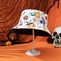 Reversible Halloween bucket hat with pumpkin and bat prints on an orange background - M (56-58cm) / Bat+Candy-10