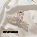 Large elegant resin hair claw clip with white pearls and metal spring, 8.5cm length - Criss-cross Small (8.5cm)