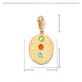 Detailed parameter view of a gold oval tree pendant with colorful rhinestones and dimensions - Three-Color Stone Oval-YF045