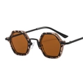 Retro hexagonal punk sunglasses with brown lenses and tortoiseshell metal frame - C3 Leopard Frame Tea Lenses
