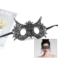 Elegant black lace masquerade mask with cat ears and satin ribbon for adult parties - 025 Large Round Eyes