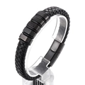 Bracciale da uomo in pelle nera intrecciata con chiusura magnetica in acciaio nero opaco - Stile Nero (KB136163-QM)