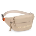 Beige canvas waist bag with embroidery and adjustable strap in white background - Khaki