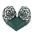 Laser-cut heart-shaped paper cupcake wrapper in dark green with rose lace details - Ink Green