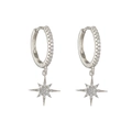 Silver star drop huggie hoop earrings with micro-set cubic zirconia in S925 finish - Ear Buckle / Silver (Snowflake)
