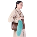 Large fluffy lake blue fox fur tail keychain accessory on a brown tote bag - 40CM / Lake Blue (O)