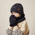 Winterset voor kinderen met gebreide muts sjaal en handschoenen in zwart en grijs - 3-Delige Set (Muts + Sjaal + Handschoenen) / Zwart