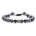 Detail of blue sodalite beads and adjustable braided rope with silver metal accents - Sodalite