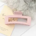 Pink matte square hair claw clip for thick hair in minimalist hollow resin design - Light Pink
