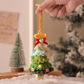 Handmade crochet Christmas tree ornament with colorful plush balls and golden bell - Christmas Tree Bell Pendant Model C (Classic Green)