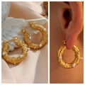 Hammered gold pearl hoop earrings with crystal accents in a vintage aesthetic - 32# Hammered Pearl Rhinestone