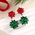 Christmas bow stud earrings with festive red and green enamel finish on white tray - 3D Red Green Bow (EAR0059)