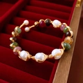 Détail du bracelet doré avec perles d'eau douce et pierres naturelles multicolores - 10# Bracelet Jonc Géométrique Coloré