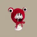 Red knit frog winter hat for toddlers with large eyes and ear flaps for warmth - Little Frog Hat Red (2 Months - 2 Years Old)