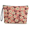 Pink floral canvas makeup bag with white daisy prints and black zipper wristlet strap - 17*25cm / Pink Fresh Daisy (Style 3)