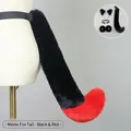 Cosplay set featuring plush black and red cat fox tail with matching ears and collar - One Size / Meow Fox Tail-Black Red