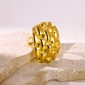 Detail of wide woven texture on vintage gold stainless steel ring on stone - Wide Braided-Gold (JZ6708G)