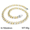 Collier maille Figaro bicolore argent et or, 760x9mm, avec fermoir à boîte sécurisé - Collier Cubain Bicolore 1:1 (KN225231-Z)
