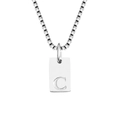 Minimalist silver stainless steel box chain necklace with rectangle letter C pendant - Letter C / Silver