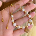 Baroque freshwater pearl bracelet with gold shell pendant and adjustable pull chain - Baroque Irregular Pearl With Shell Pendant (5#)