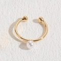 Luxurious 14K gold-plated open ring featuring a white pearl and zircon stone - Single Pearl