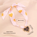 Pink silk scarf necklace featuring a large exaggerated stainless steel heart pendant - Brown Heart (5#)