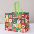 Christmas non-woven gift bag with colorful plaid print and Santa Claus cartoon motifs - Christmas Style 12