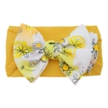 Bright yellow nylon baby headband featuring a large bow with lemon and daisy prints - #16 Lemon