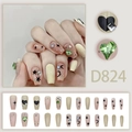Long trapezoid press-on nails with glitter rhinestones and heart star moon patterns - Star Moon Rhinestone Style (D824 Glue Style)