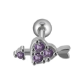 Silver arrow heart cartilage stud with purple zircon and screw back closure - 0.8x6x3mm / Steel Color With Purple Zirconia