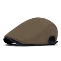 Vintage brown twill flat cap with contrasting navy blue brim and adjustable buckle - Coffee