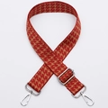 Adjustable wide replacement bag strap with red and gold houndstooth pattern and silver hooks - No. 332 Silver Hook