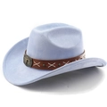 Détail chapeau de cowboy en daim bleu clair avec ceinture cuir et boucle tête de taureau - M (56-58cm) / Bleu ciel clair