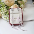 Pale pink beaded tassel earrings with faux jade drop pendant in jewelry gift box - E3436-2/Pale Pink Drop Long Tassel