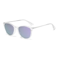 Kids round oval sunglasses with transparent frames, purple lenses and silver metal temples - Trans White Frame Purple Mirror Polarized C12