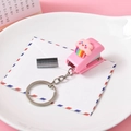Pink mini stapler keychain set with cute cartoon cloud and rainbow on pink desk - Rainbow Cloud