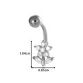 Silver stainless steel belly button ring with flower-shaped zircon stone 1.04cm - Silver Leaf & Flower Style (0200-4# Silver)