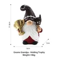 Resin football garden gnome figurine with brown helmet hat and golden trophy award - Gnome-Holding Trophy
