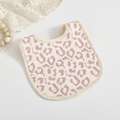 Soft pink leopard print cotton muslin baby bib with comfortable U-shape design - Pink Leopard