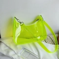 Neon green transparent PVC baguette bag with silver hardware and shoulder strap - Green