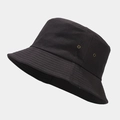 Detail of black cotton bucket hat showing brass ventilation eyelets and stitching - One Size / Dark Gray