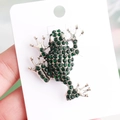 Silver frog brooch with dark green rhinestones in a sparkling animal design - Dark Green