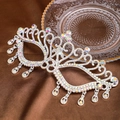 Elegant silver masquerade mask with iridescent AB rhinestones and sparkling fringe drops - Multicolor Silver / 19*6.5cm