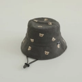 Dettaglio cappello pescatore in velluto a coste grigio scuro con ricamo a orsetto - Taglia unica / grigio scuro
