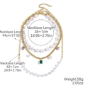 Baroque pearl layered necklace set with gold pendants and green gemstone accent - Three Layer Pearl Crystal Green Gemstone Necklace (N2511-40)
