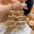 Long gold layered tassel earrings with textured semi-circle metal plates and crystals - Gold Petal Multi-layer Tassel