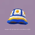 Handmade crochet bucket hat with floral granny square pattern in blue and yellow - M (56-58cm) / Contrast Striped Sunflower Hat Blue